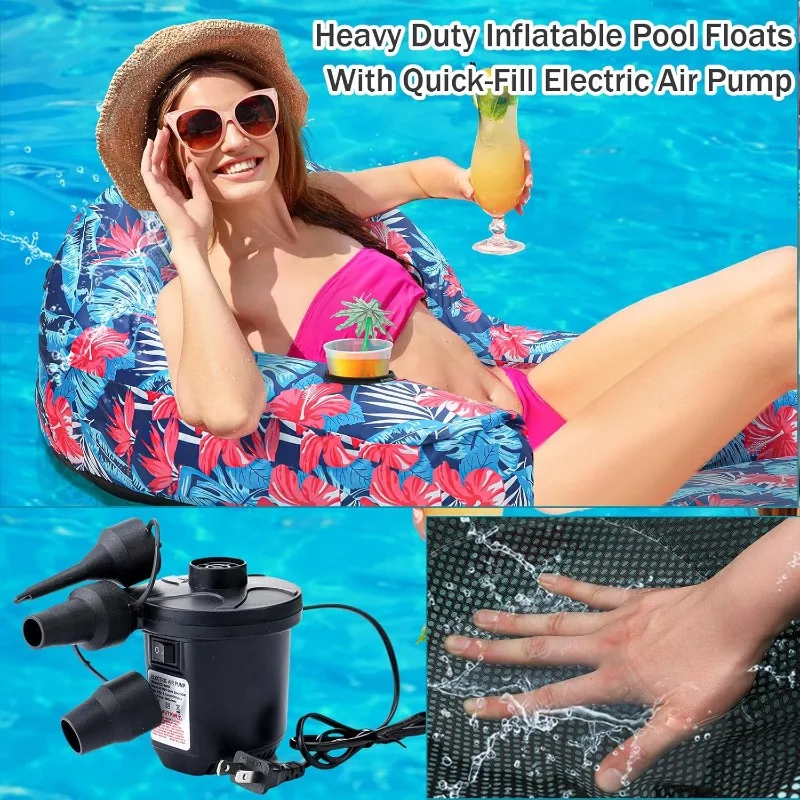 Fabric Covered Pool Float Lounge for Adults 2 in 1 Convertible Chair Lounger Large Inflatable Pool Rafts Heavy Duty Float