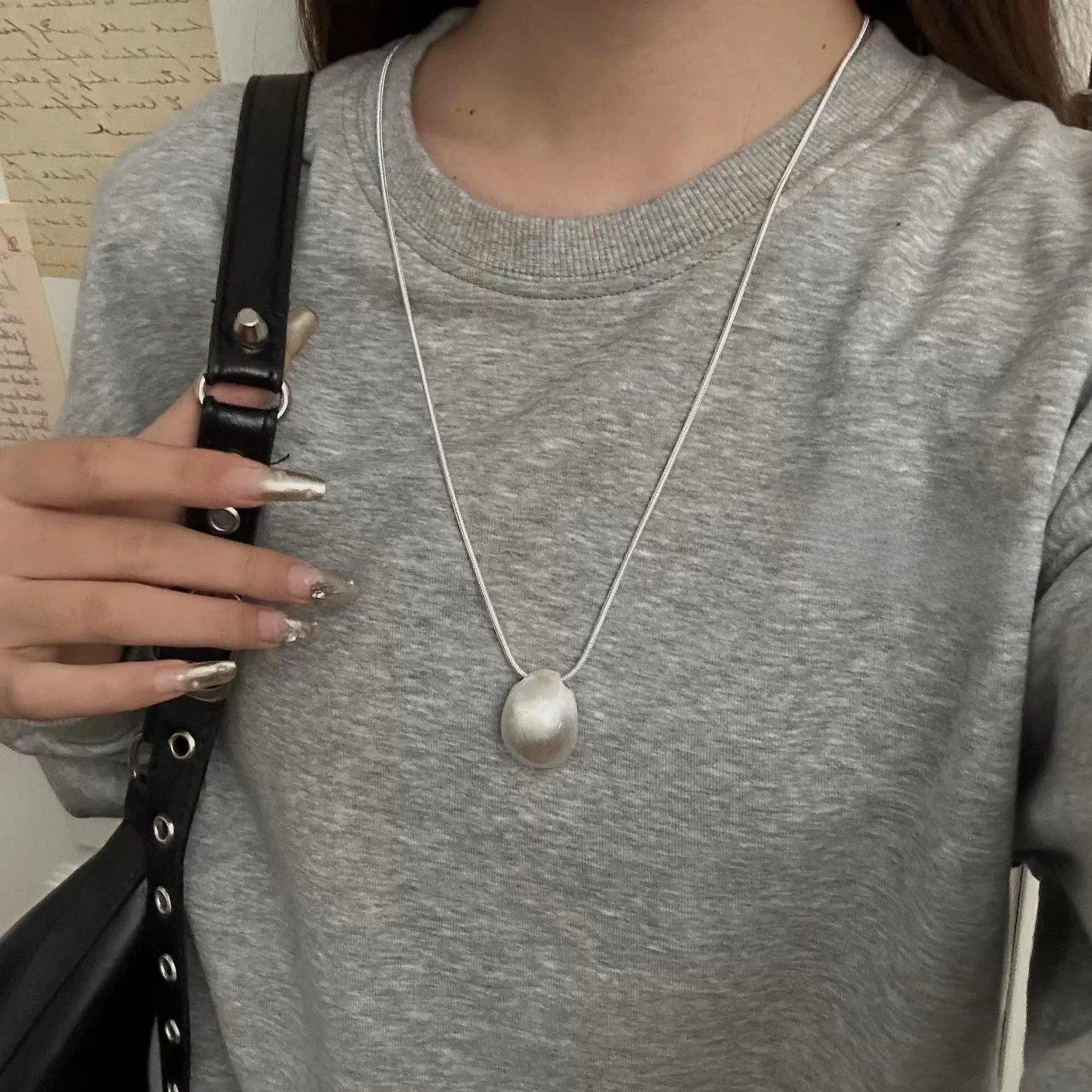 Atmospheric Geometry Hemisphere Necklace Women's Fashion Personality Simple Non-fading Sweater Chain