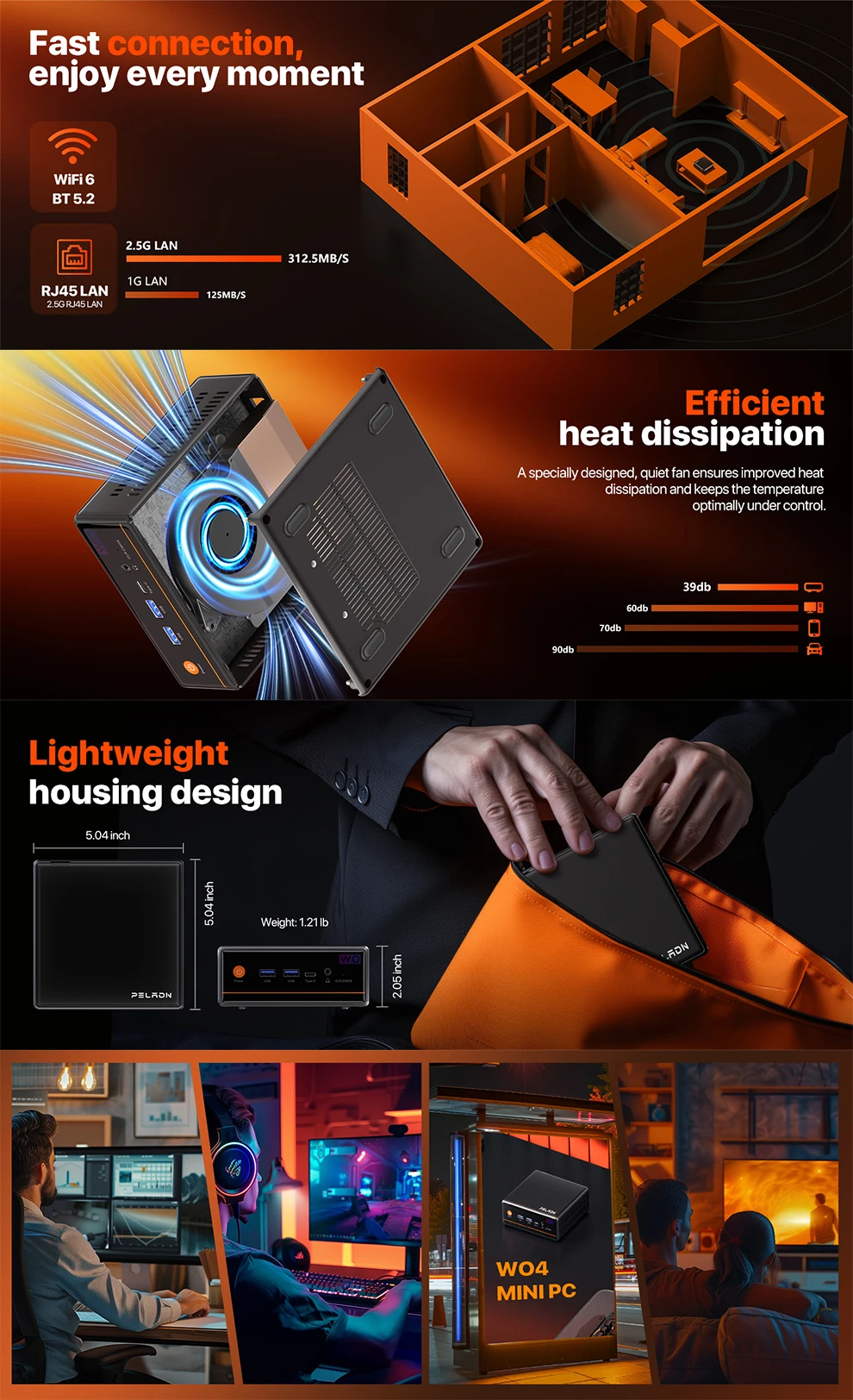 PELADN Mini PC AMD Ryzen 5 5600H (6C/12T, up to 4.2GHz), WiFi 6/ BT5.2 Micro PC for Gaming 3-Year Warranty & Office Barebone