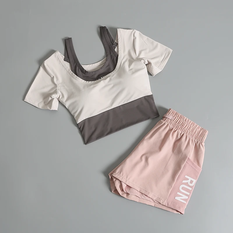 Fitness suit for women in summer, quick-drying short-sleeved sexy morning running training sports clothing,