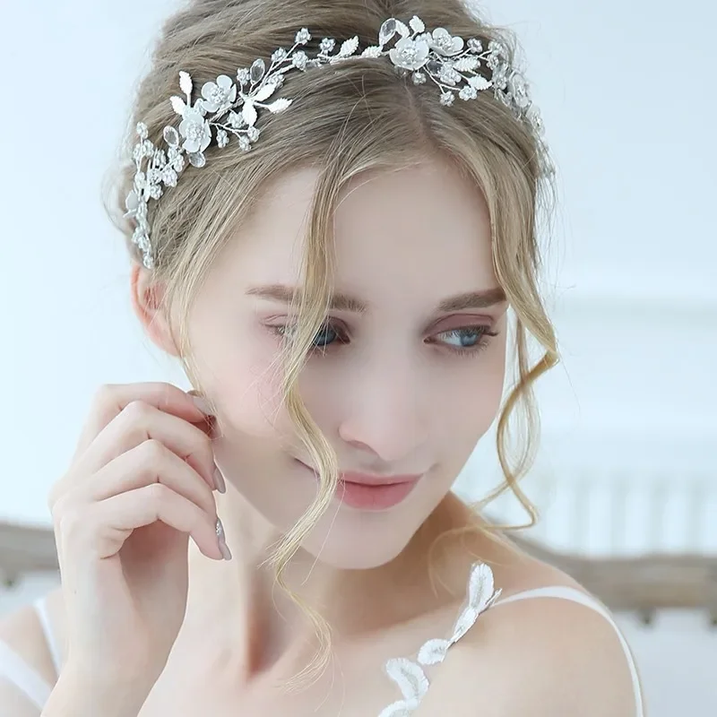 

Crystal Tiny Beads Bridal Headband Women Tiara Silver Color Floral Girls Hair Vine Wedding Prom Piece Jewelry