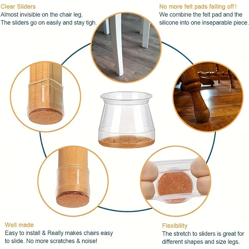 24 Pcs Silicone Chair Leg Floor Protectors with Non-slip Felt, Furniture Cups for Hardwood Floors, Protect Floors from Scratches image 6