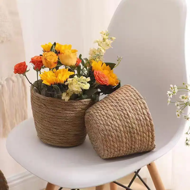 1Pcs Planter Basket Flower Pot Basket Rattan Straw Grass Woven Flowerpot Mini/S/M/L Furniture Decoration For Garden Terraces