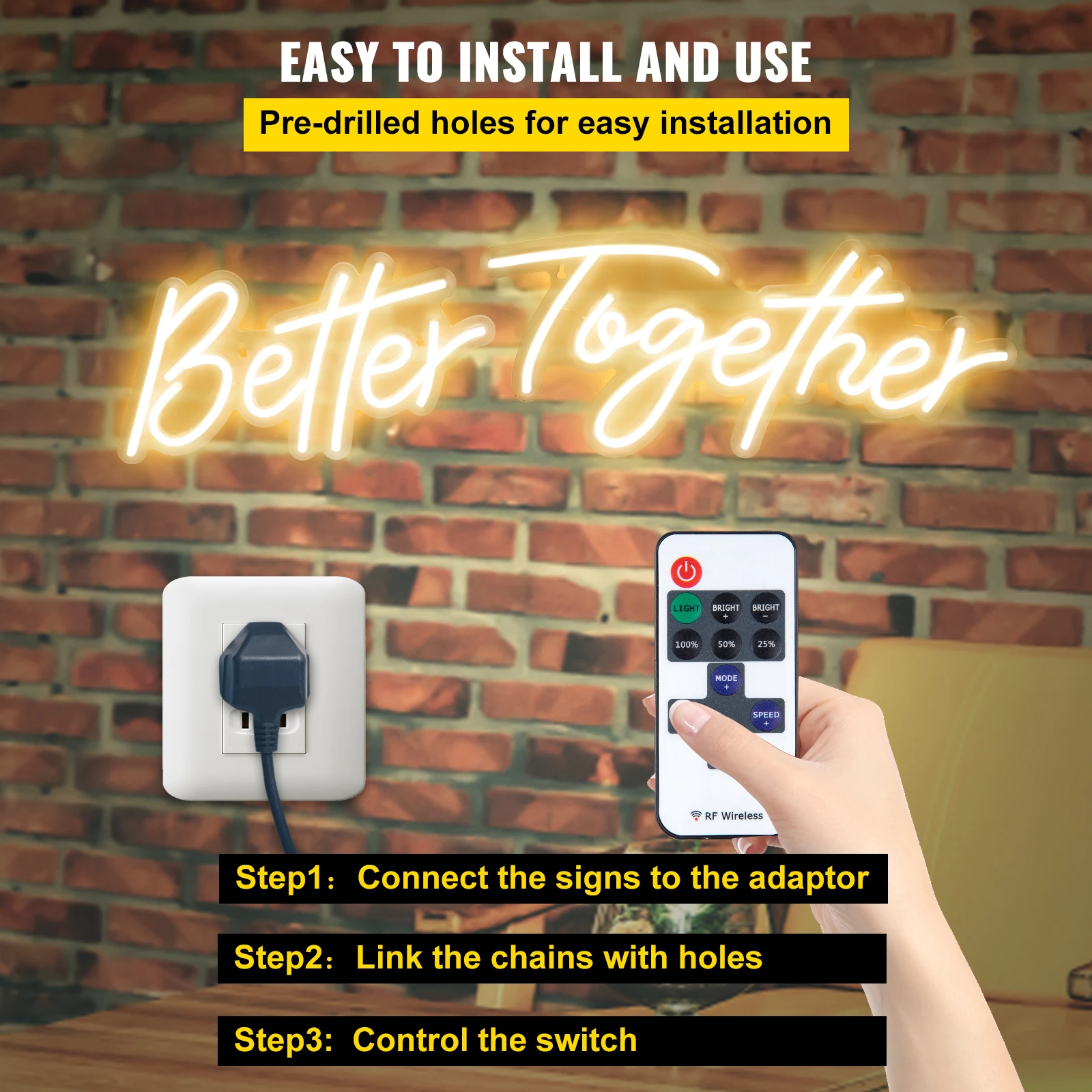 VEVOR Better Together LED Neon Sign Indoor Wall Lights Party Wedding Shop Window Decor Restaurant Birthday Decoration Warm White