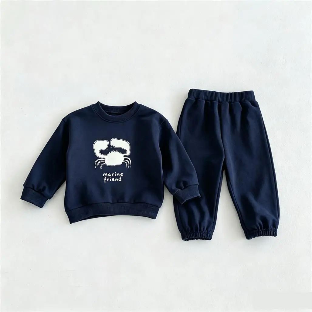 Lovely Hoodie Solid Color Sweatpants Spring Autumn Clothes Long-sleeved Suits Kids Cartoon Printed Tops Loose Trousers Outfits
