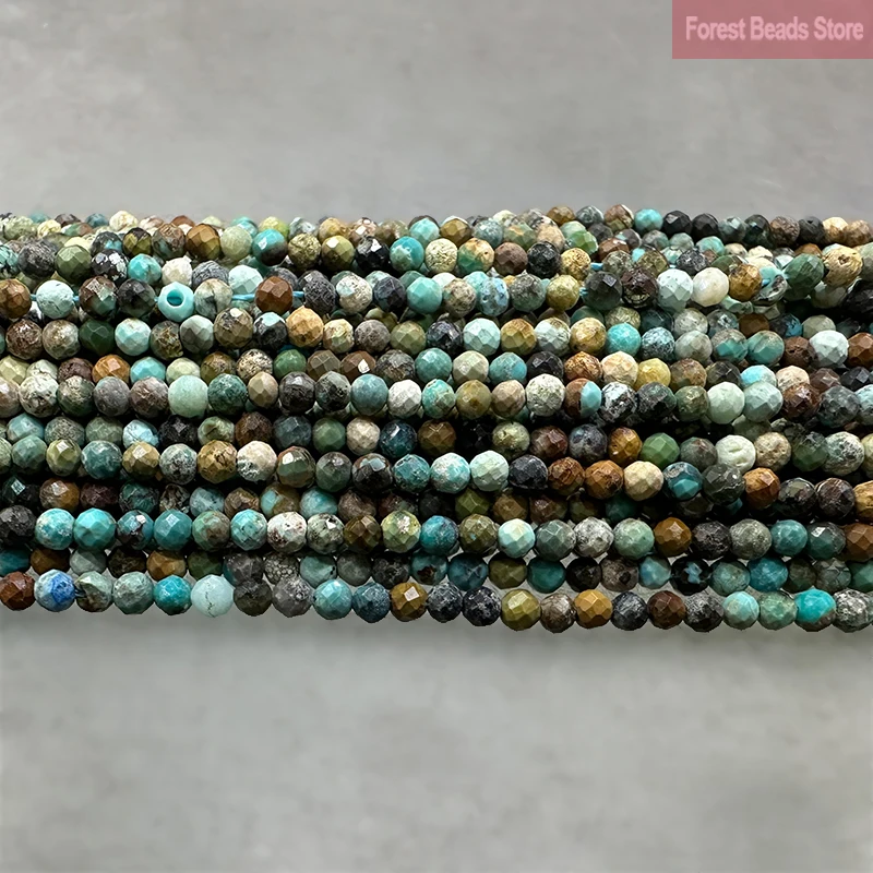 Natural Faceted African Turquoises Round Loose Beads DIY Women\'s Bracelet Earrings 15\'\' 2mm/3mm Handmade for Jewelry Making
