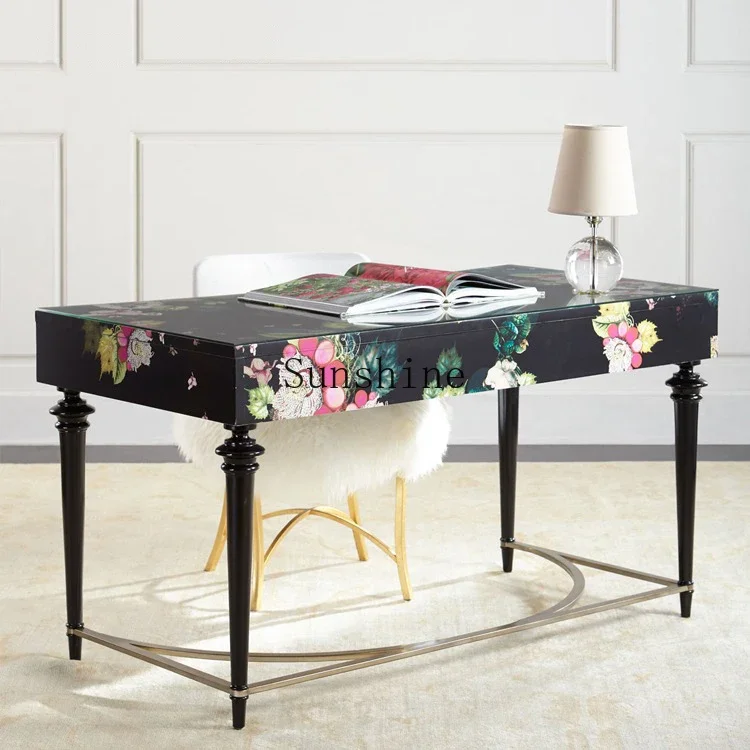 Painted Dressing Solid Wood with Drawers Roman Columned Makeup Table