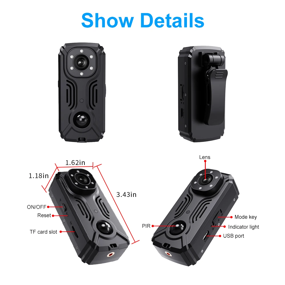 MD37-2K WIFI كاميرا الجسم داش HD كاميرا صغيرة للدراجات النارية يمكن ارتداؤها كاميرا فيديو كاميرات الشرطة PIR وقت الانتظار IR-CUT جيب كامير #5