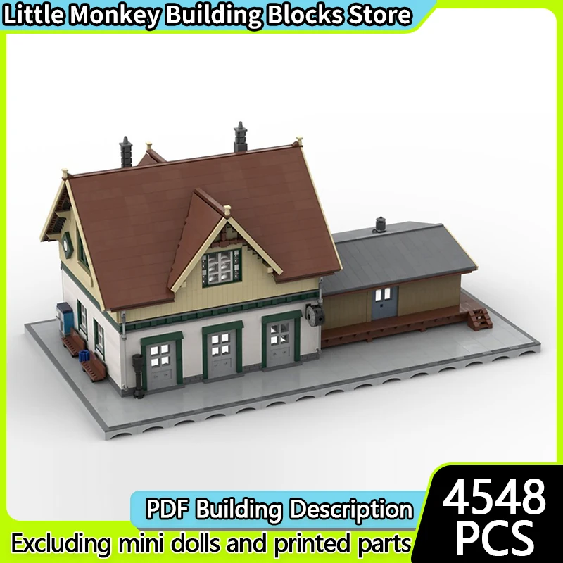 

City Street View Model MOC Building Bricks Railway Train Station Modular Technology Children Holiday Gifts Assemble Toys Suit