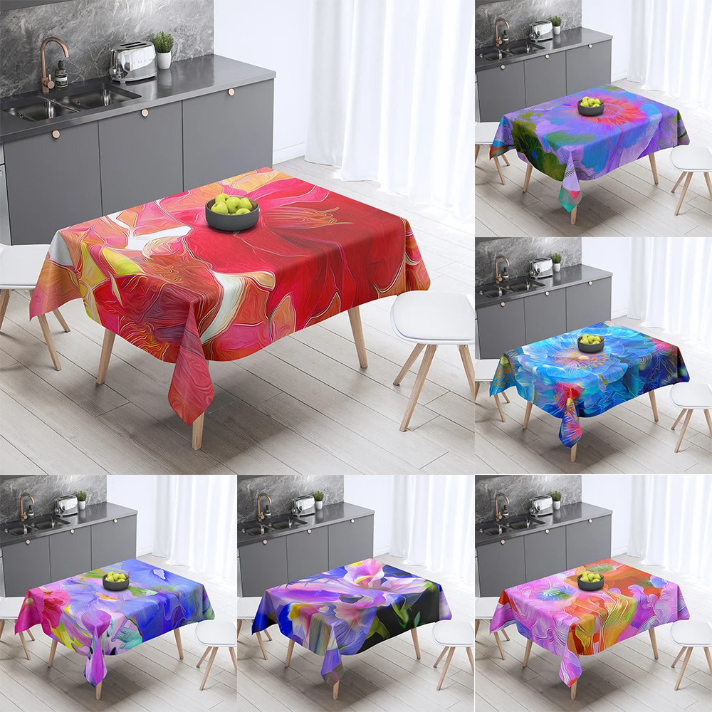 Colorful psychedelic patterned printed tablecloth for home decoration gatherings rectangular dustproof 