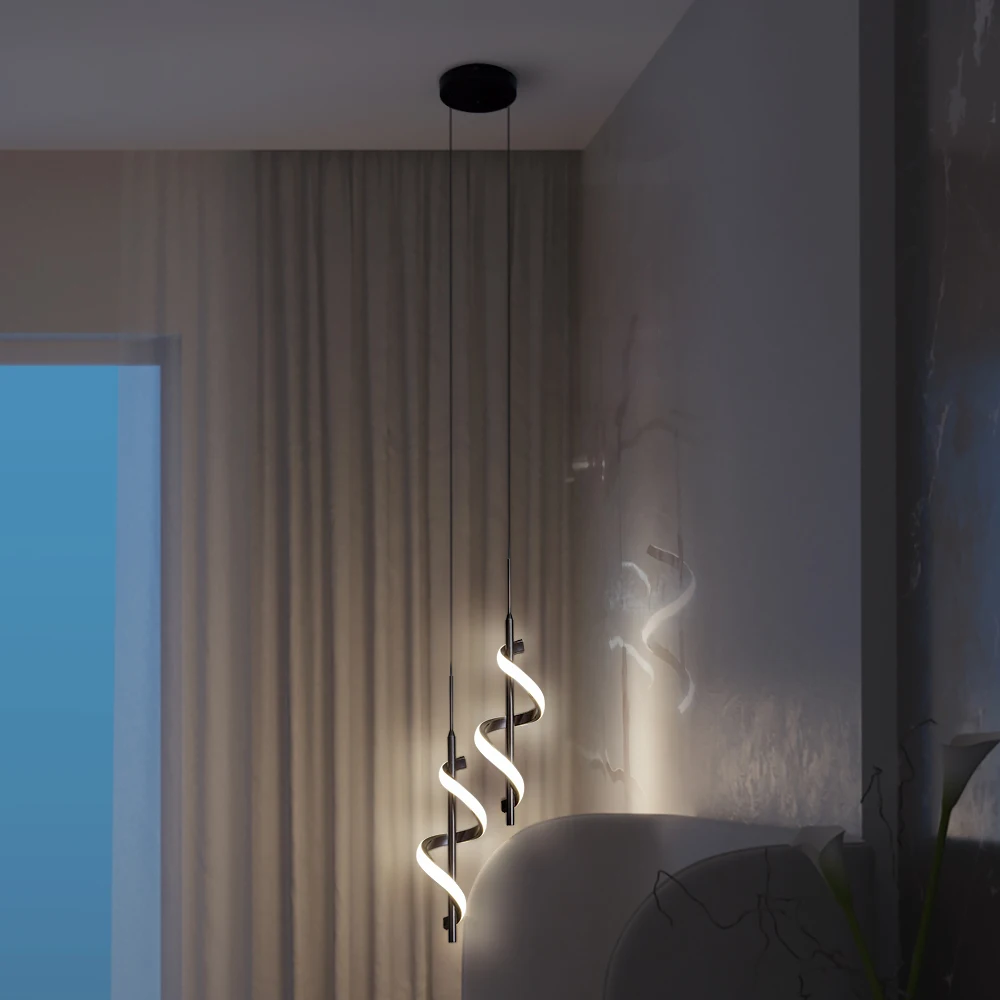 Nordic Minimalist Modern High-end Spiral Rod Line Pendent Lamp Bedroom Bedside Lustre Restaurant Decoration Lighting Fixtures