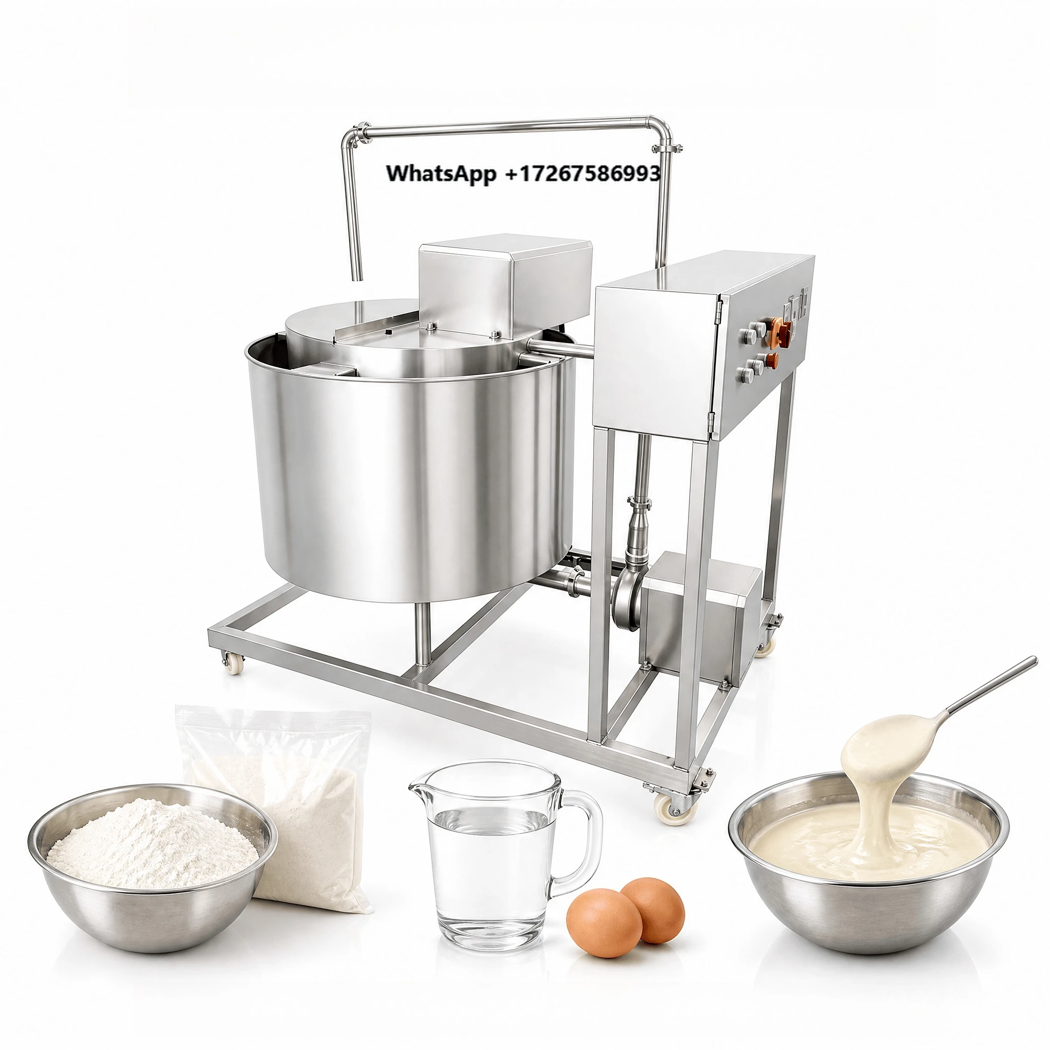 Batter Mixer for Tempura Coating Whisking with 100 Liter Working Capacity 1.5 Kilowatt Motor Steel Jacket Tank