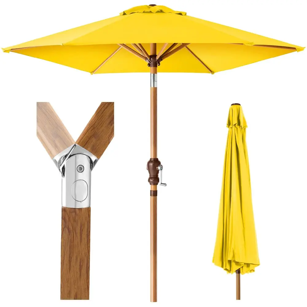 

10t Outdoor Woodgrain Steel Market Patio Umbrella w/ Crank, - Yellow