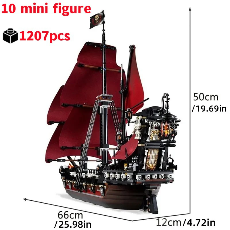 Pirates Of The Caribbean Ship Queen's Revenge Warship Black Pearl Sailboat Building Block Bricks MOC 4195 Assembly Toys Kid Gift