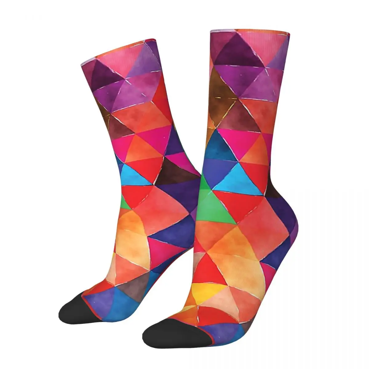 Watercolor Triangles Pattern Bright Colors Socks Harajuku Sweat Absorbing Stockings All Season Long Socks for Man Woman's Gifts