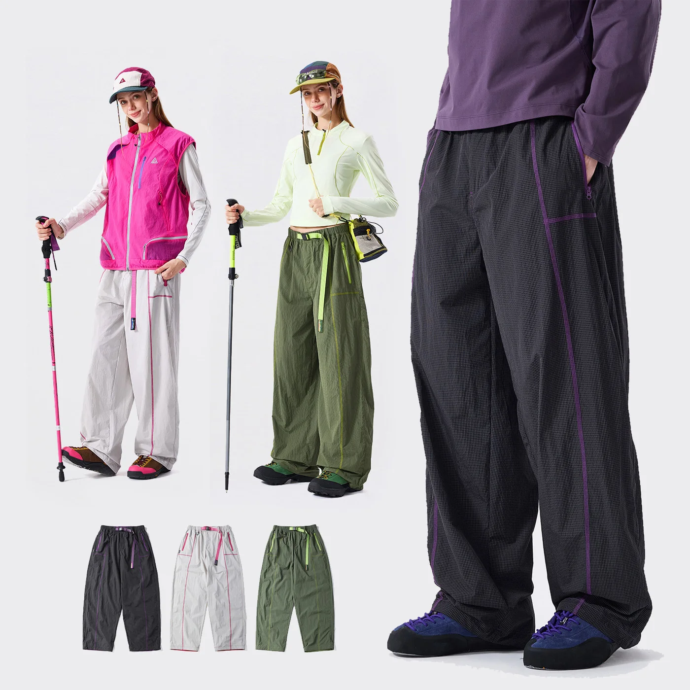 Men Women Outdoor Loose Casual Lightweight Quick Dry Wide Leg Sport Cargo Pants City Walk Streetwear Track Pant Trousers