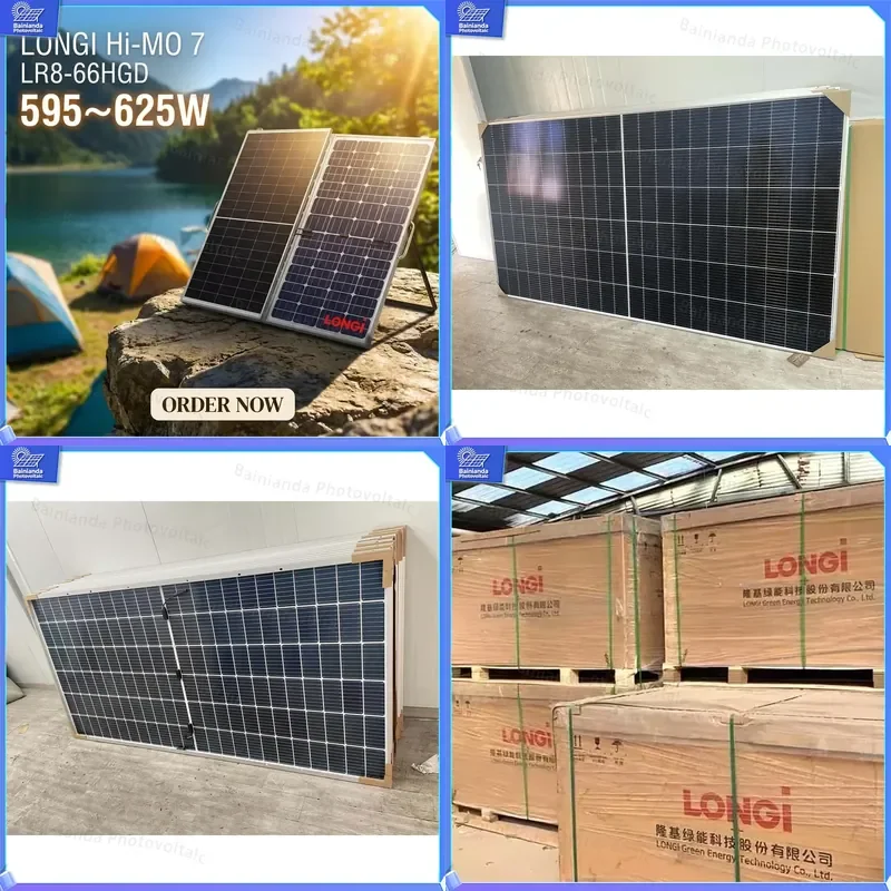 LONGi N-type Monocrystalline Bifacial Dual-glass Solar Panel 595W 605W 615W 625W High Efficiency PV Module for Residential