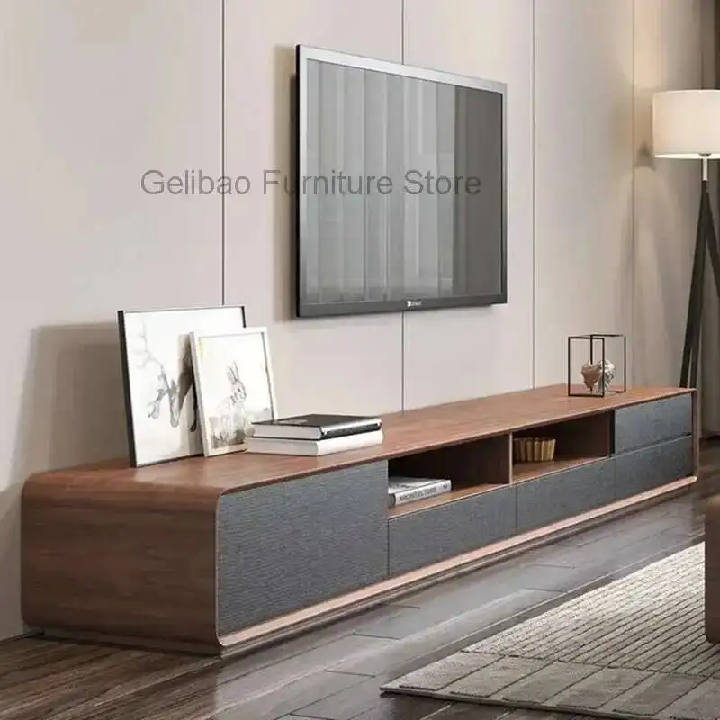 

Simple Solid Wood TV Cabinet Walnut Nordic Rounded Corner Storage Fireplace Wooden TV Cabinet Design Furniture Sala Living Room