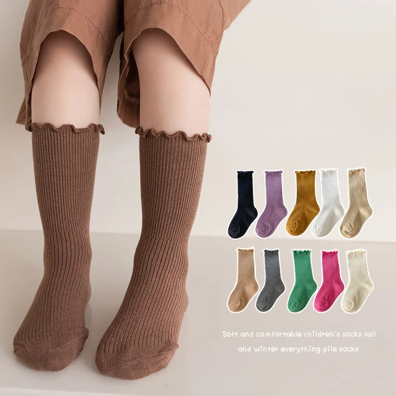 Spring Baby Girl Socks Children Knee High Ruffles Solid Cotton Long Socks Infant Newborn Summer Children Ruffles Sweet Socks