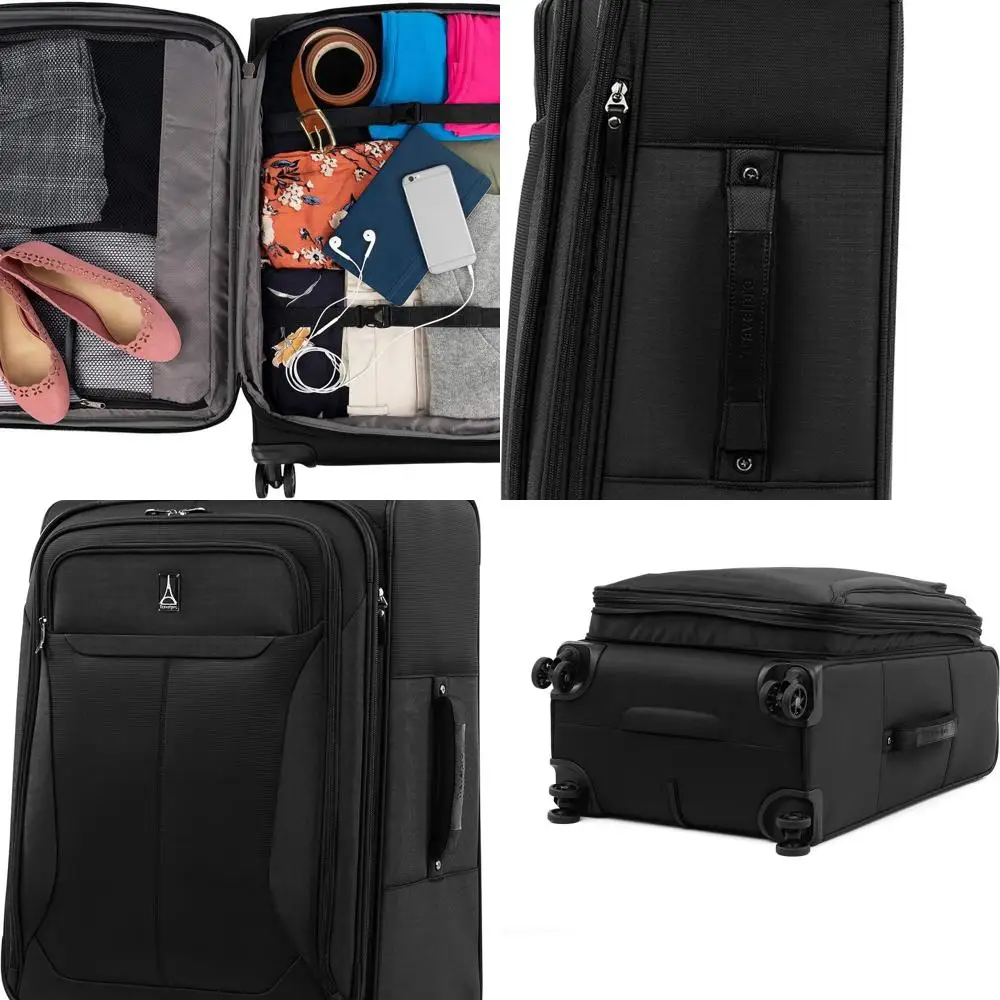 

Expandable 2-Piece Luggage Set with 4 Spinner Wheels, Lightweight Carry-On and Medium Suitcase, Black