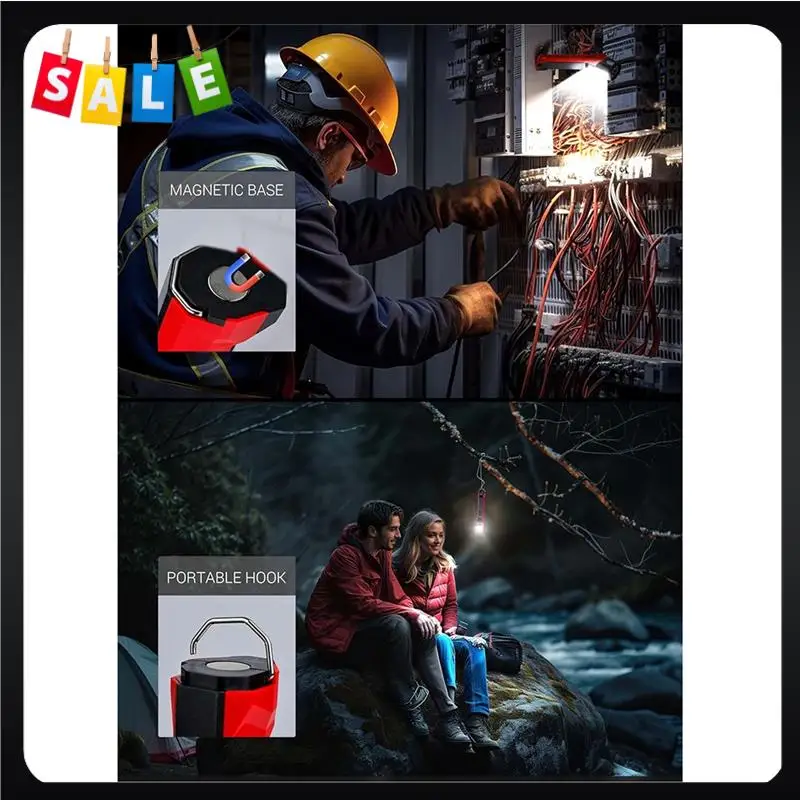 ABEZ 1 PCS Rechargeable Work Light, Red & Black Plastic 1200 Lumens Magnetic Work Light With 160° Rotate Design