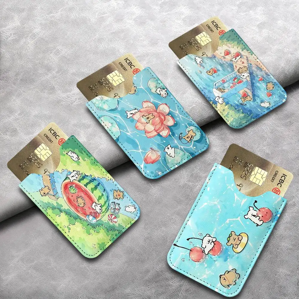 Line CARTOON P-PuppyS Light Soft Leather Mini Card Holder, Ultra Slim Credit Card Wallet for Unisex Pocket Card Storage