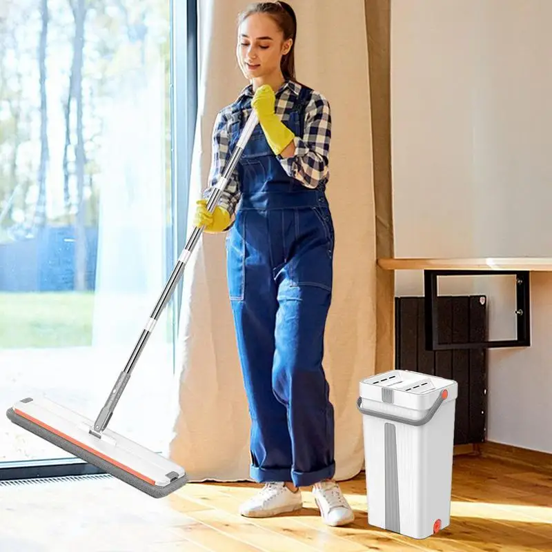 Flat Mop Bucket Enlarged With Wiper Strip Household Cleaning Tool Durable Design mop Efficient For Dining Rooms Kitchens