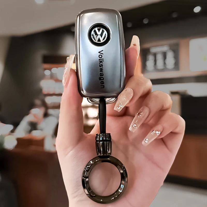 Car Key Case Cover Key Holder with Keychain for VW Volkswagen Jetta Beetle Tiguan Soft TPU Full Covers Protector Golf Passat GTI