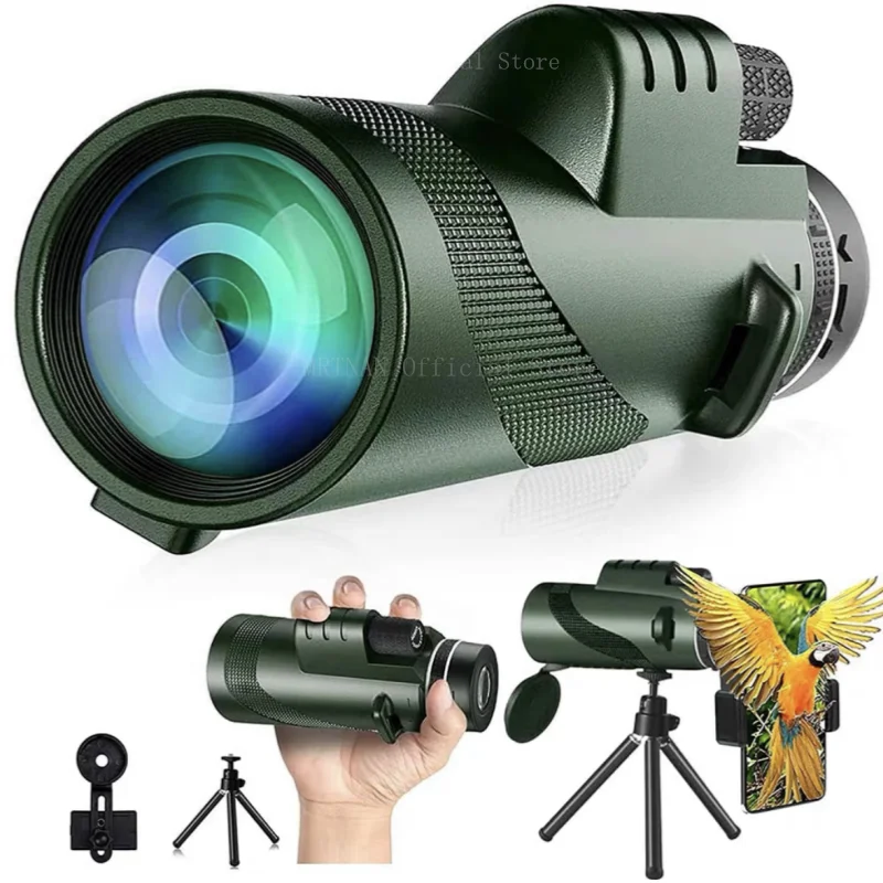 80x100 HD Monocular for Smartphone Adapter Tripod Telescope with BAK4 Prism for Birdwatching, Hunting, Hiking, Outdoor Camping
