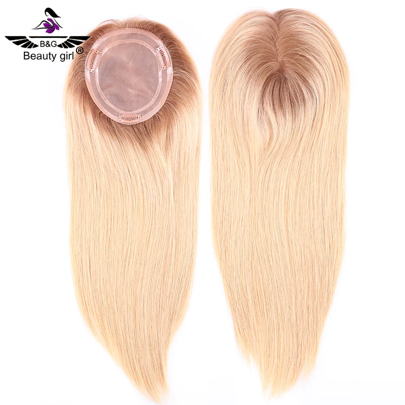 

Hot Sale Raw Remy Slavic European Virgin Human Hair Medium Rooted Blonde Mono Base Topper Size 5.5x6