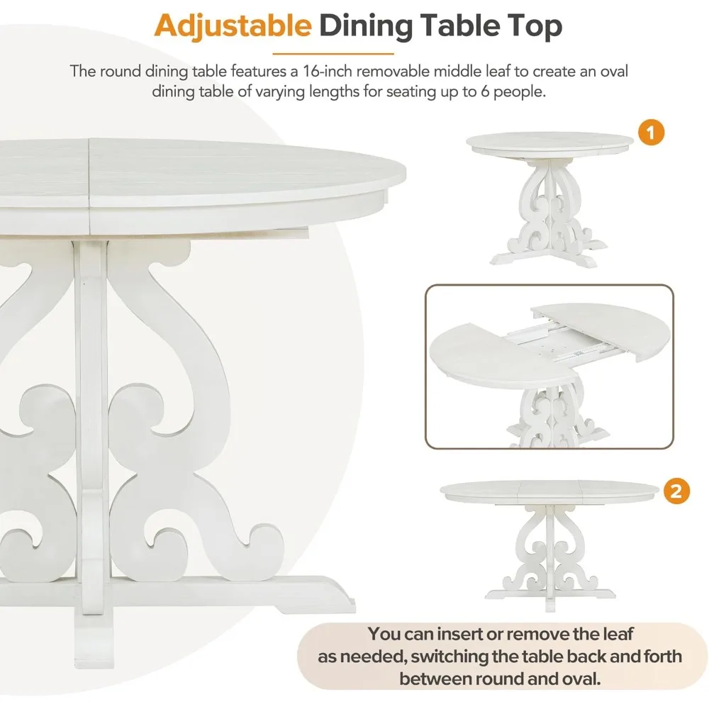round dining table set for 4, extendable kitchen table set with 4 upholstered chairs, 5-piece farmhouse table and chairs set fo