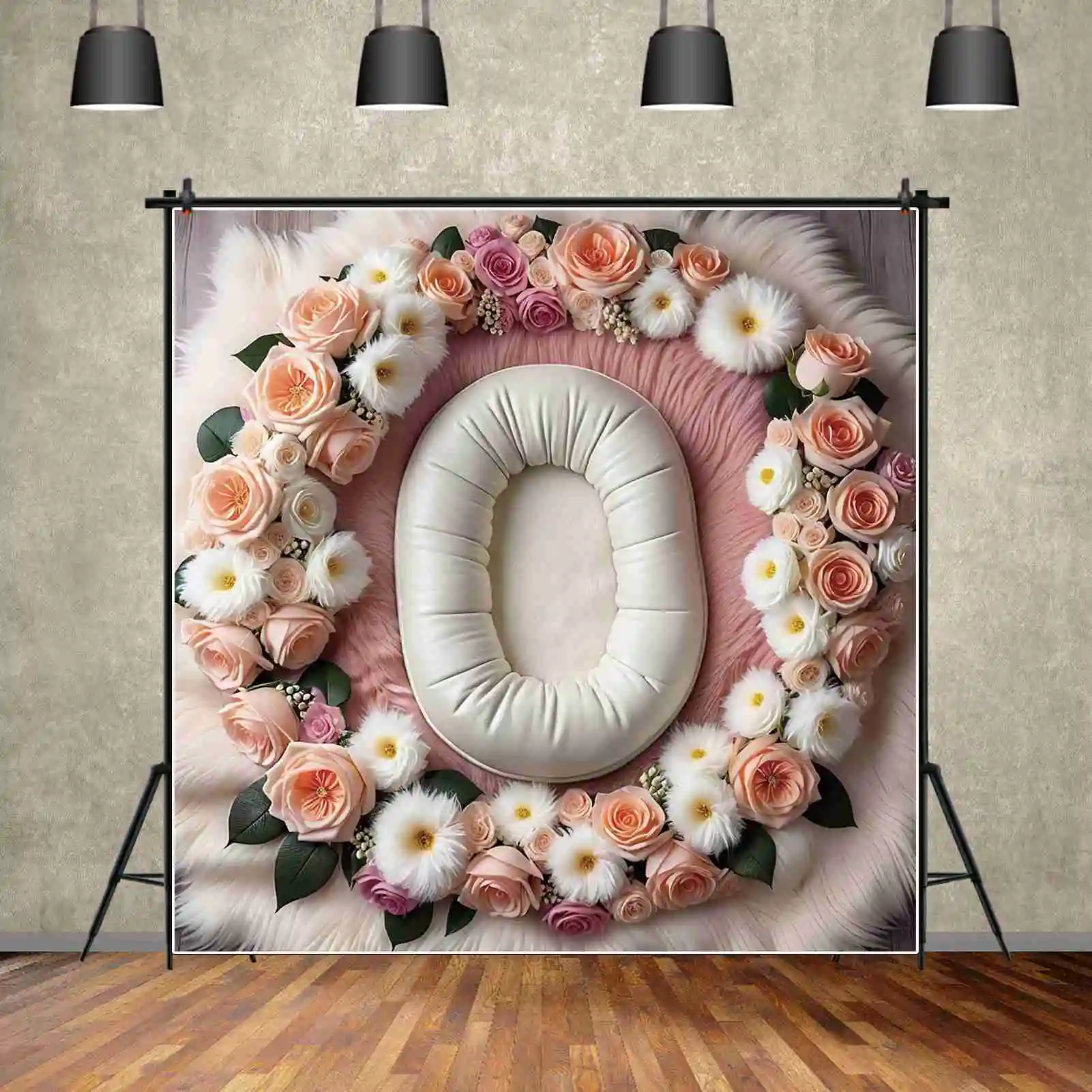 MOON.QG Newborn Photo Frame Backdrop Flower Feather Blanket Baby Photography Props  Background Professional Studio Accessories