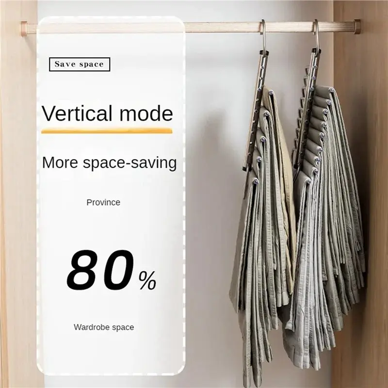AB46-3X 5 Layers Folding Pants Hangers Stainless Steel Space Saving Clothes Rack Organizer For Wardrobe Jeans Trousers Scarf view 2