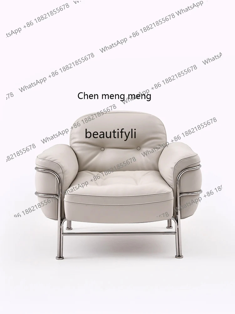

Italian Style Light Luxury Genuine Leather Couch Cream Style Single Armrest Designer Living Room Nordic Leisure Wingback Chair