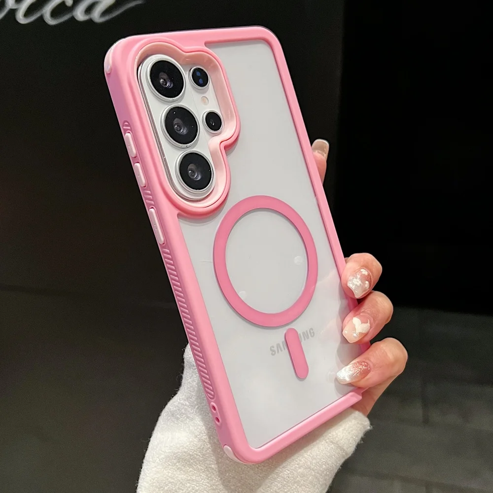 

Luxury Anti-Slip Armor For Magsafe Clear Phone Case For Samsung S26 S25 S24 S23 Ultra Plus FE A57 A37 A17 S25Edge agnetic Cover