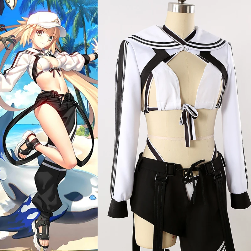 Game Fate Grand Order Cos Altria Caster Cosplay customized mad phase original White Swimwear Costume