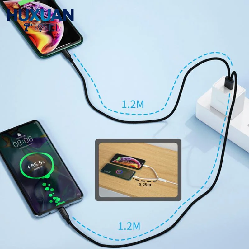 2-in-1 USB C Data Cable 5A Fast Charging Y Splitter Micro USB Cord for   Huawei Android Devices