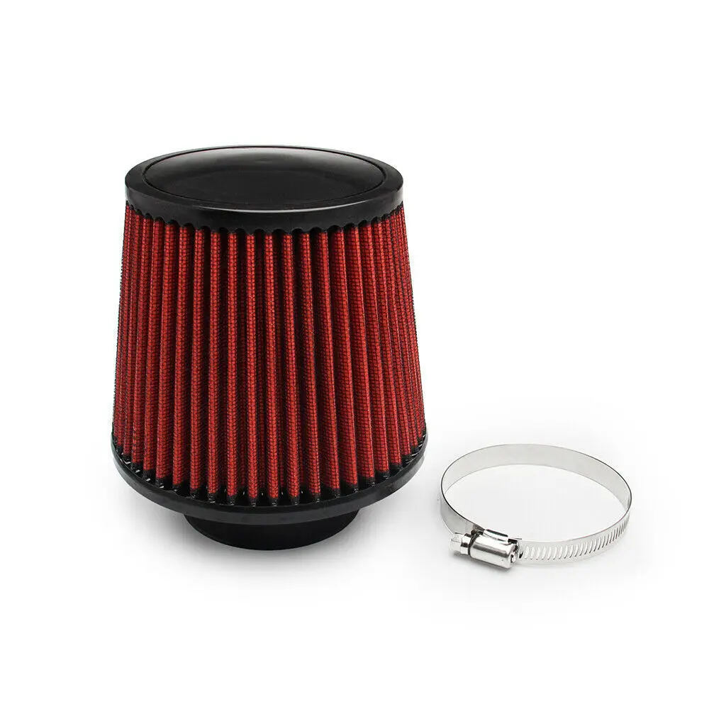 3" 76mm High Flow Inlet Cleaner Dry Filter Cold Air Intake Cone Replacement Red Universal Fit