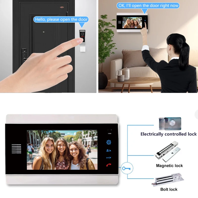 1080P 7-Inch Home Video Intercom System Private Home Night Vision Mobile Detection Doorbell Camera Apartment Video Call Intercom