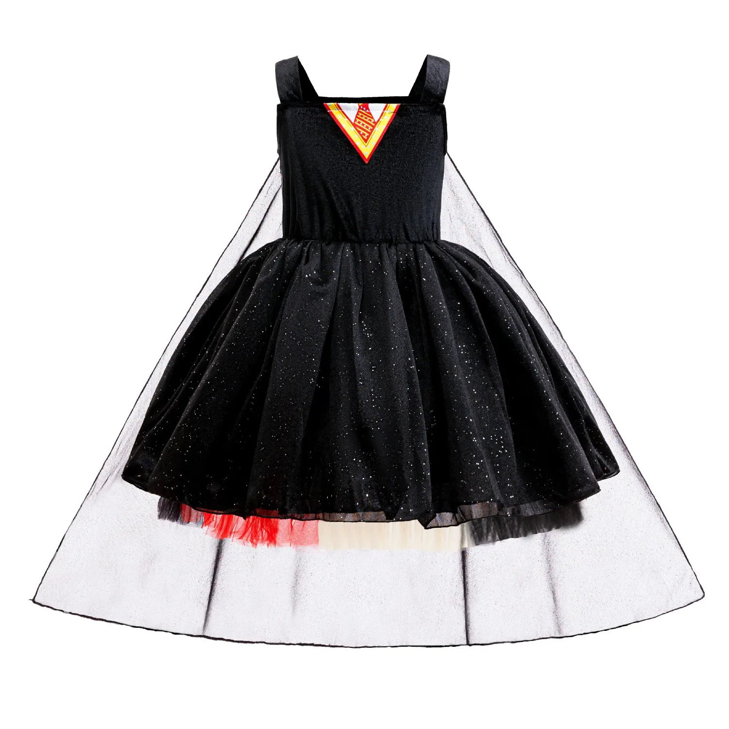 Halloween Girls Black Sequins Splicing Sleeveless Princess Dress Girls Fluffy Dress Performance Costume Party Tailling Dress