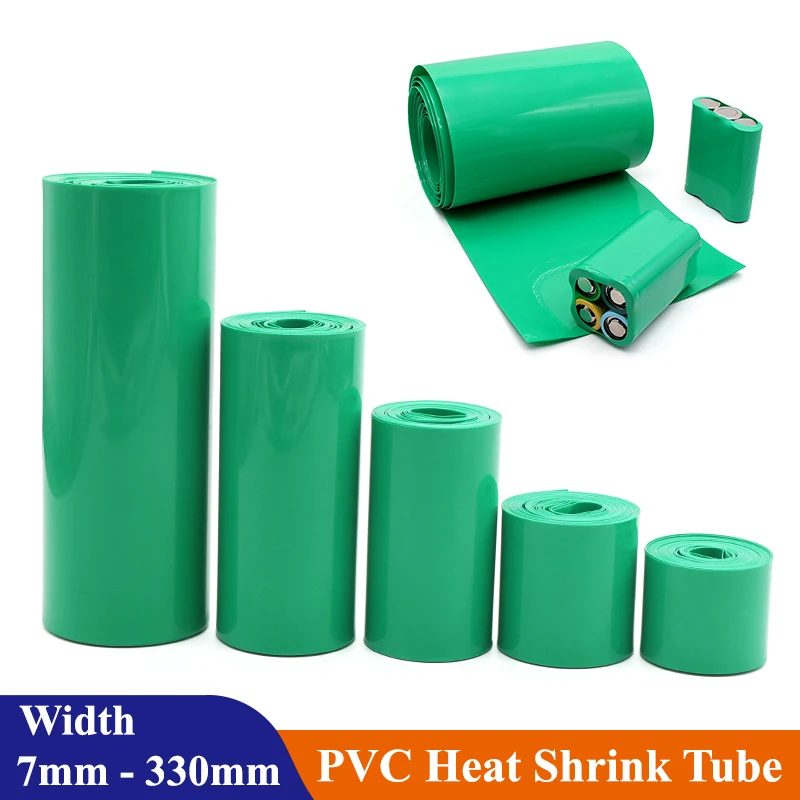 

1M~20M 18650 Lipo Battery PVC Heat Shrink Tube Pack 7mm ~ 330mm Insulated Film Wrap Lithium Case Protection Cable Sleeve Green