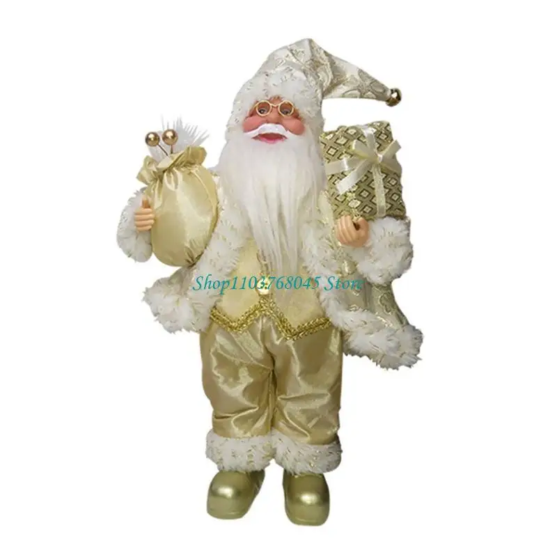 R53F 11.8inch Santa Clau Christmas Plastic Figurine Handpainted with Stack of Present