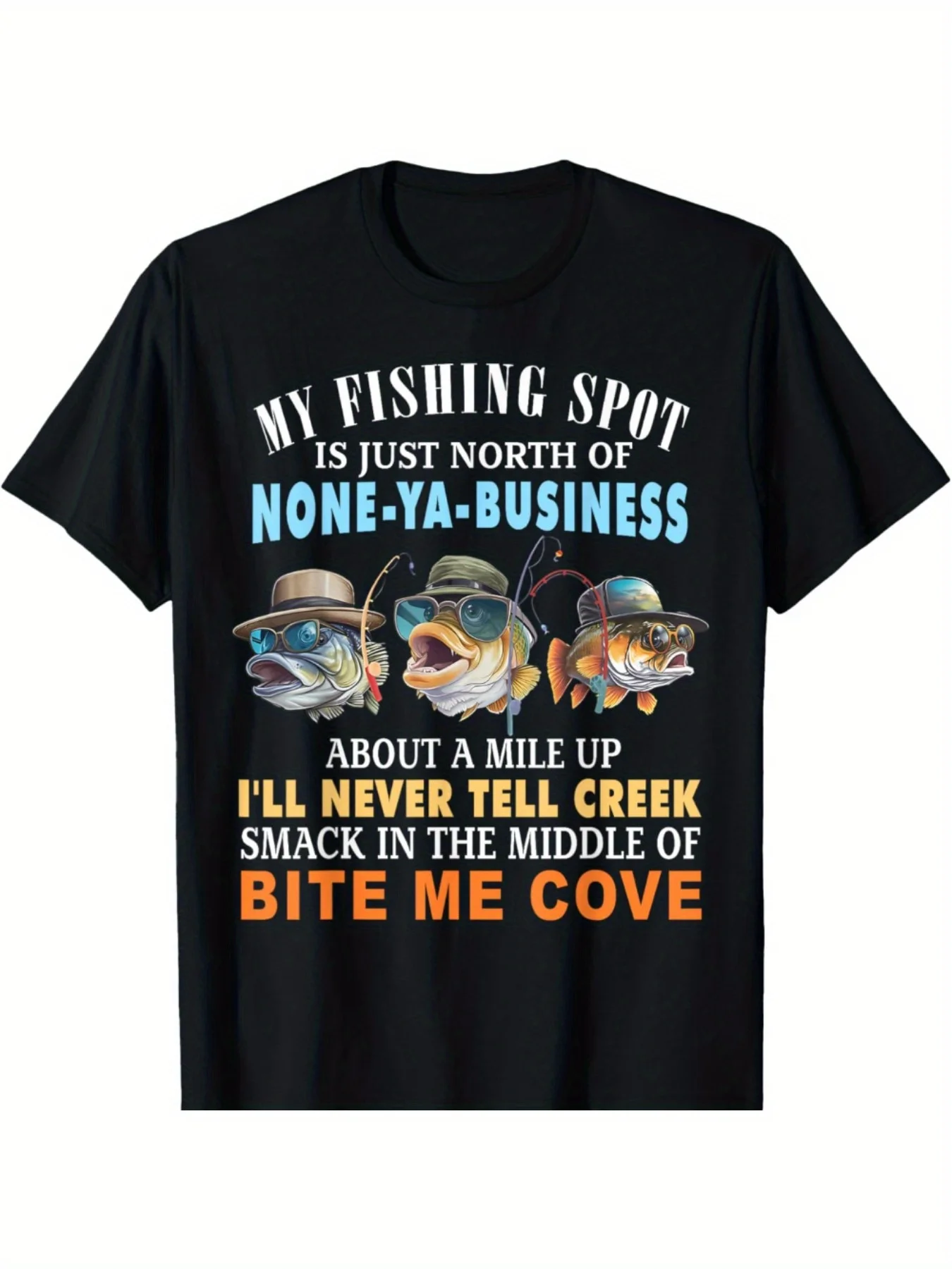 Men's Funny Fishing  T-Shirt - My Fishing Spot Is Just North of Nowhere Graphic Tee - Heavyweight 180  Shirt - Black Crew Neck Casual Top for Everyday  Fishing Trips - Sizes S-3XL - , Fishing Shirt, Outdoor Apparel