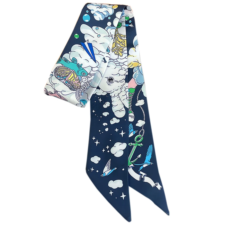 Double-Sided Printing High Quality Twill Silk Neck Scarf For Women Tied Bag Handbag Strip Party Neck Scarf Decorative Hair Bands