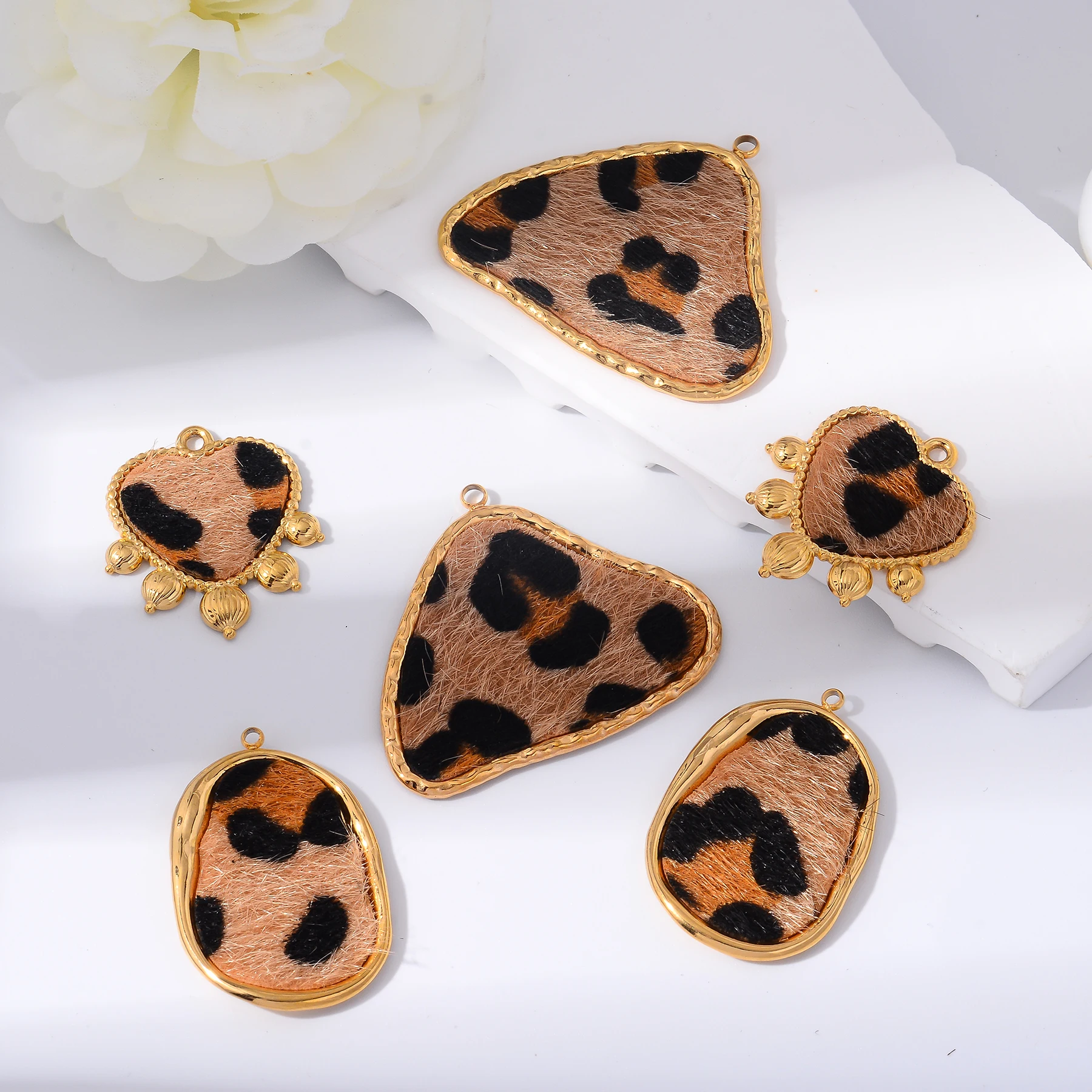 

3Pcs Vintage Leopard Print Stainless Steel Irregular Geometry Heart Charms for DIY Jewelry Making Earring Necklace Accessories
