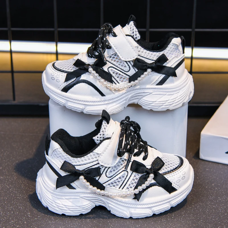 2026 Summer Children Girls Non-Slip Beading Fashion Sports Casual Shoes Kids Toddler Girl Mesh Breathable Lightweight Sneakers