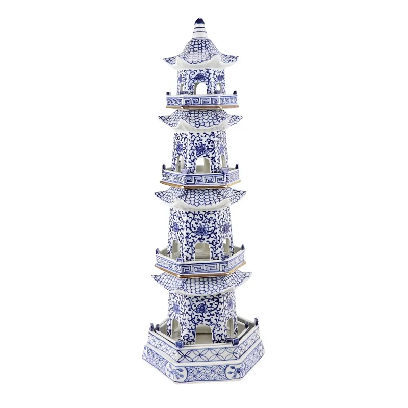 Ceramic Retro Pagoda Shape Figurines Classical Decoration Crafts Luxury Creative Vintage Figurines Table Ornament Home Decor