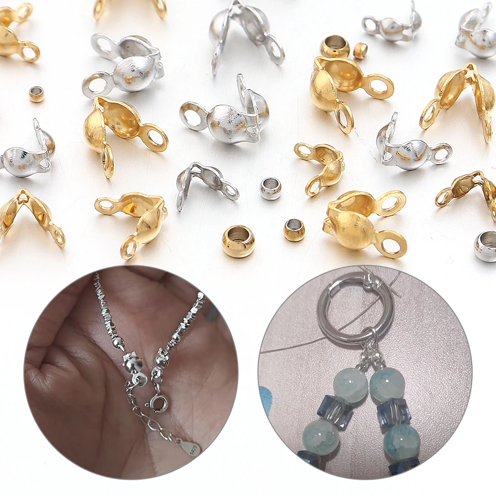 1set Stainless Steel Jewelry Clasps Hook& Positioning Beads End Crimp Stopper Buckle For Jewelry Making DIY Necklace Bracelet