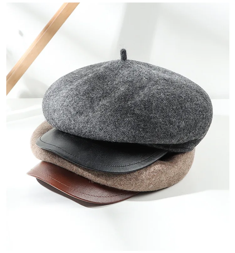 Neue Mode Winter Vintage Wolle Baskenmütze Hut Für Frauen Solide Visier Britischen Stil Kappe Warme Weibliche Beste Abgestimmt Top Qualität Hut Geschenk – Detail 6