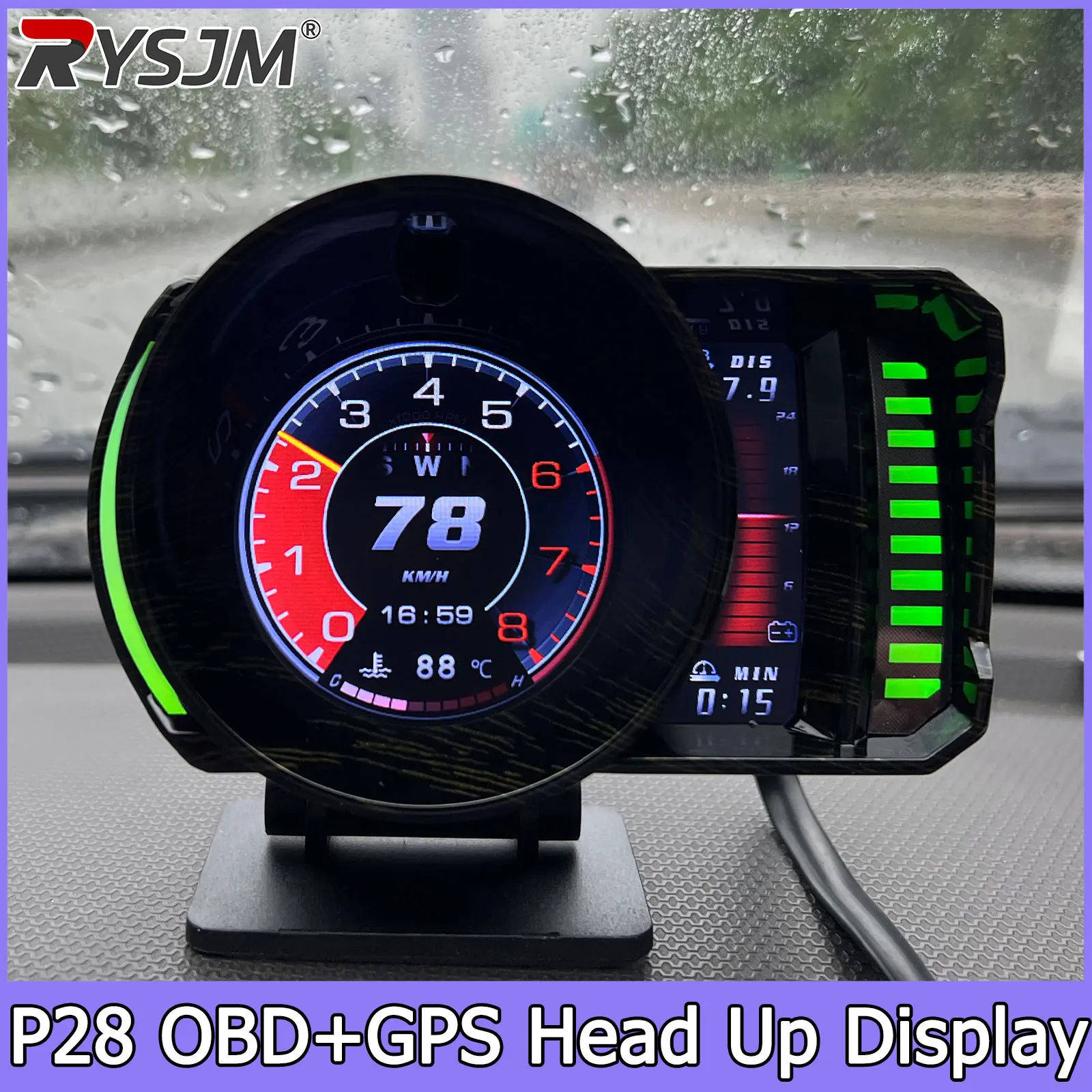 P28 OBD2 GPS Double Systems Meter Speedometer Head-Up Display Multi-Function LCD Instrument Display Water Temperature Meter